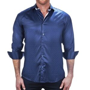 Maceoo Einstein blue hexagon print cotton button down dress shirt size small